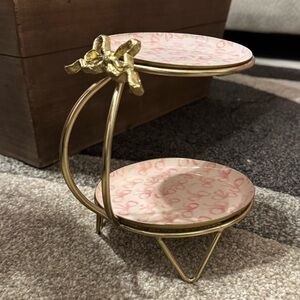 Pink and Gold Bow Two-Tiered Stand